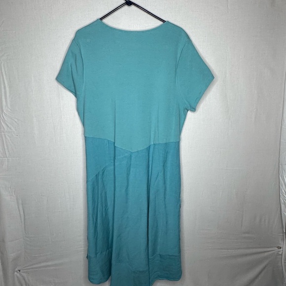 Soft Surroundings 1X Marine Green Dress Asymmetrical Hem Mixed Media Lagenlook - Picture 7 of 8